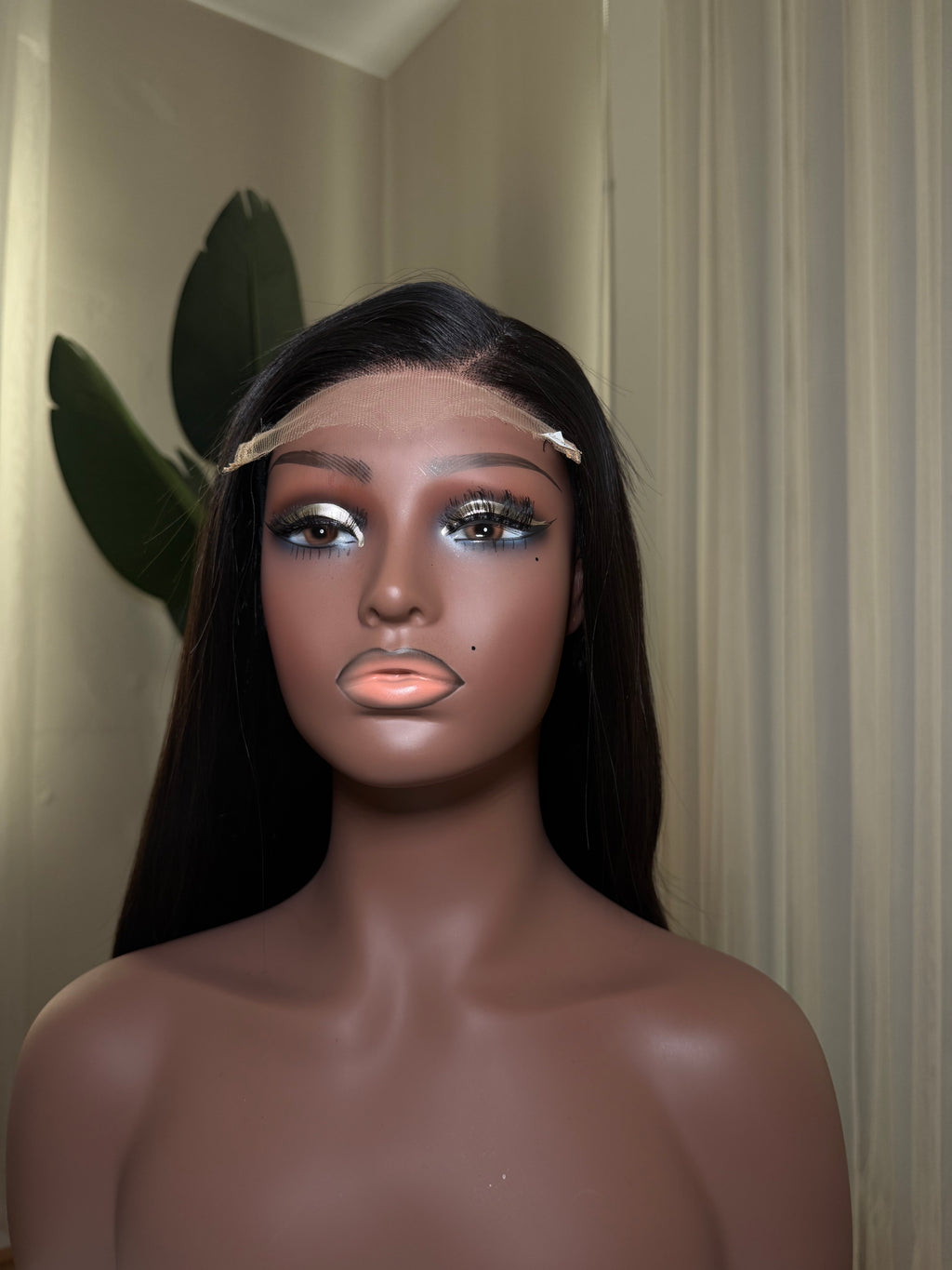 HER Vietnamese bone straight wig - front view dim lighting